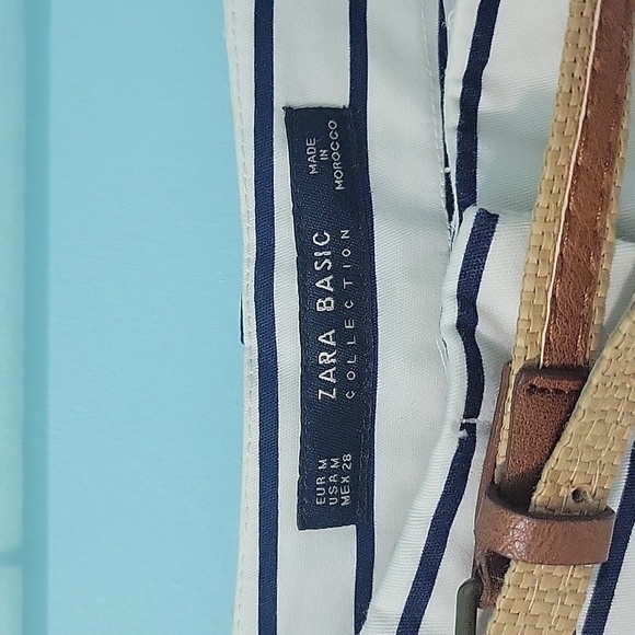 Zara Basic Nautical Navy and White Striped High Waisted Shorts with Belt Size M - Picture 4 of 5